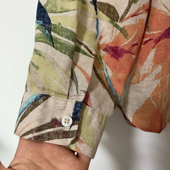 Chicos Linen Hawaiian Tropical Button Shirt Size 14 Multicolor Beachy Resort - Picture 3 of 6